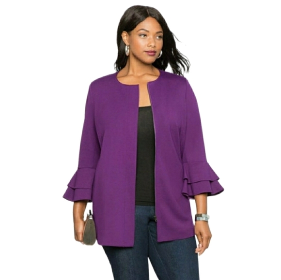 Eloquii Jackets & Blazers - Eloquii Purple Ruffle Sleeve Blazer, Size 22